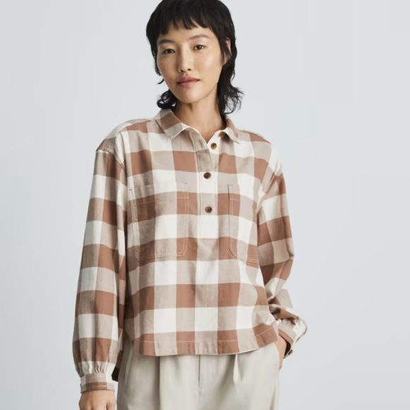 LIKE NEW Everlane Organic Cotton Flannel Popover Shirt Gingham - Picture 1 of 7